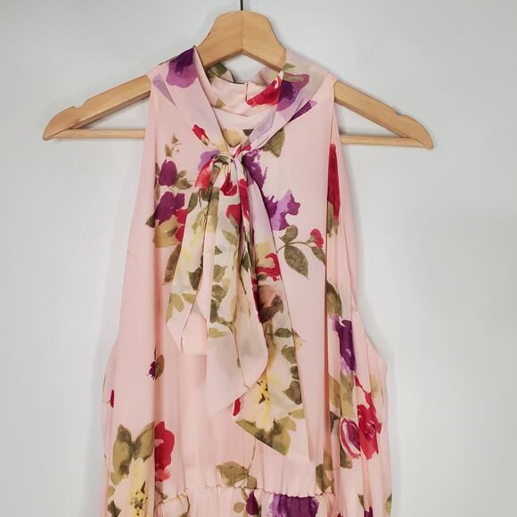 Lauren Ralph Lauren Floral Chiffon Sleeveless Dress Pastel Pink Bow Size 16 NEW - Picture 5 of 12